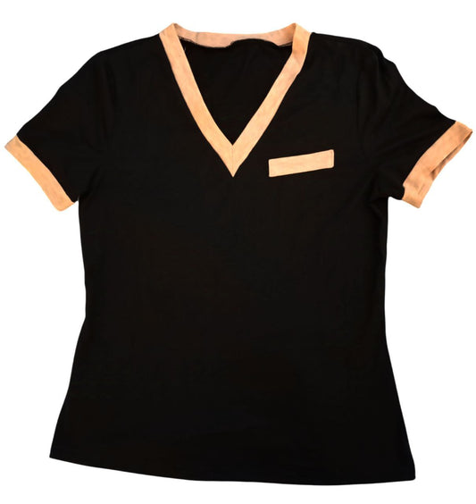 Polera Cuello V Negro-Beige